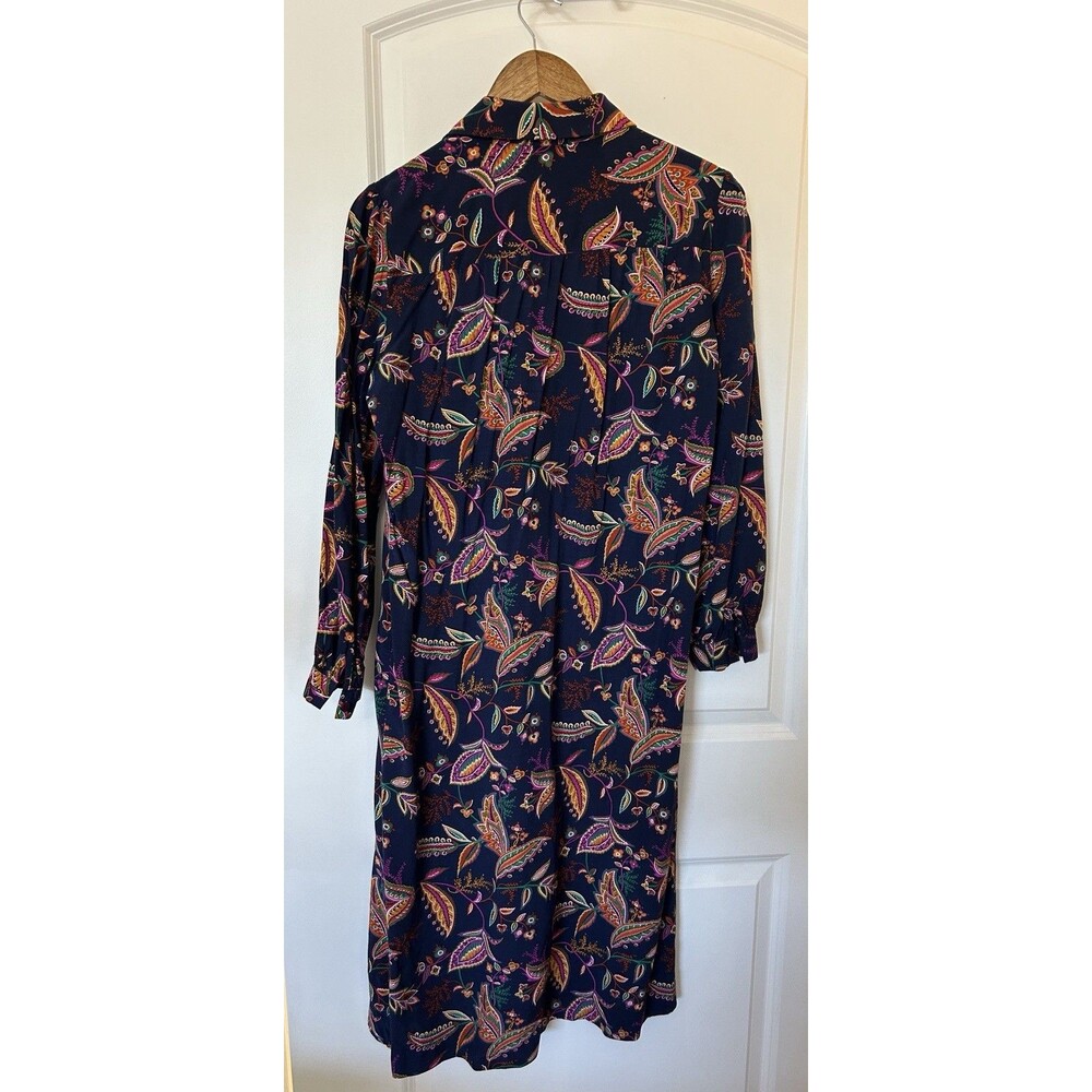 Schrader Sport NY Dress SZ 12 Button Navy Floral Boho Modest Chic Retro Vintage - Picture 4 of 11